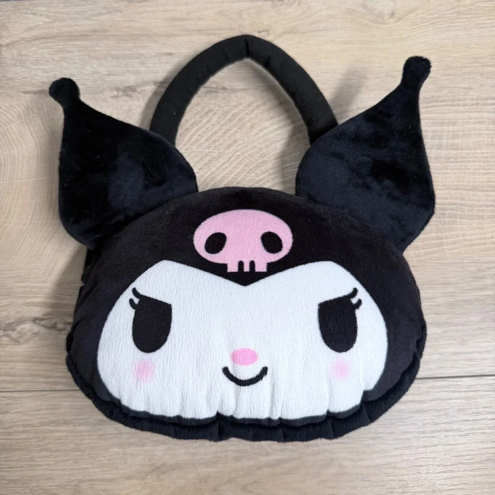 Sanrio Kuromi Plush Handbag Kids OS Black Kawaii Goth Character Face Zipper Bag‎